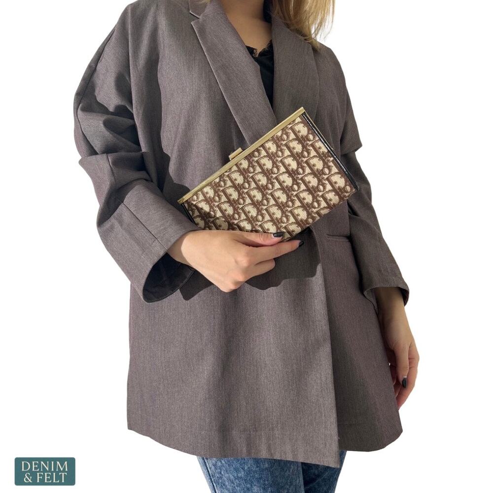 Christian Dior Trotter Jacquard Vintage Clutch Brown Monogram Frame Bag Rare - Picture 2 of 13